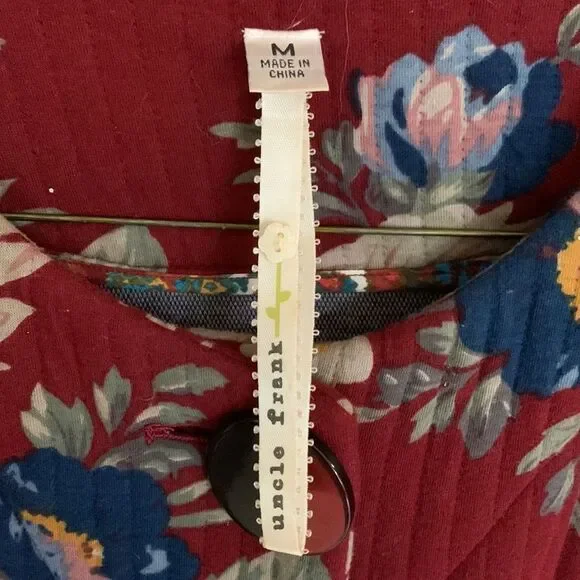 Uncle Frank maroon quilted gold floral appliqué buttoned coat - Picture 2 of 9